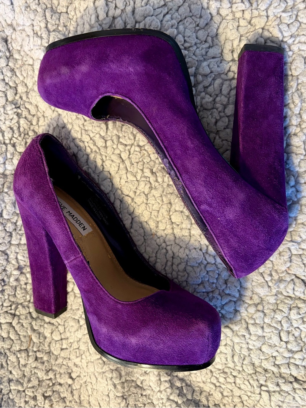 Steve Madden Sarrina Purple Suede Platform Pumps Chunky Block Heel Size 6.5.